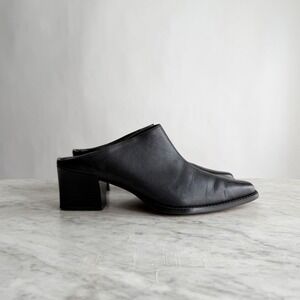 Villager Liz Claiborne y2k vtg black leather high heels clogs mules size 8.5